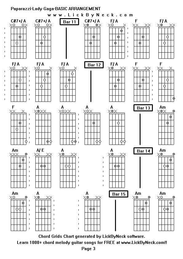 Chord Grids Chart of chord melody fingerstyle guitar song-Paparazzi-Lady Gaga-BASIC ARRANGEMENT,generated by LickByNeck software.